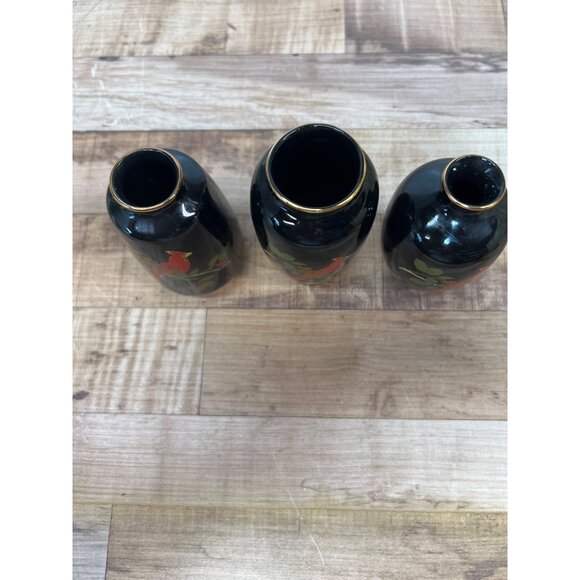 Set of 3 Otagiri Red Bird Bud Vases Flower Vase Black Small - Picture 2 of 4